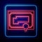 Glowing neon Certificate template icon isolated on blue background. Achievement, award, degree, grant, diploma concepts