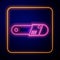 Glowing neon Chainsaw icon isolated on black background. Vector