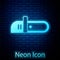 Glowing neon Chainsaw icon isolated on brick wall background. Vector