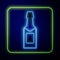 Glowing neon Champagne bottle icon isolated on blue background. Vector