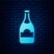 Glowing neon Champagne bottle icon isolated on brick wall background. Vector