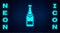 Glowing neon Champagne bottle icon isolated on brick wall background. Vector Illustration