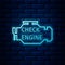 Glowing neon Check engine icon isolated on brick wall background