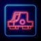 Glowing neon Collimator sight icon isolated on blue background. Sniper scope crosshairs. Vector