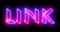 Glowing neon-colored link word text illustration with a glowing neon-colored outline