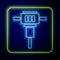 Glowing neon Construction jackhammer icon isolated on blue background. Vector