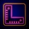 Glowing neon Corner ruler icon isolated on black background. Setsquare, angle ruler, carpentry, measuring utensil, scale