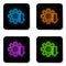 Glowing neon Cost reduction icon isolated on white background. Black square button. Vector Illustration