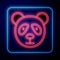 Glowing neon Cute panda face icon isolated on blue background. Animal symbol. Vector