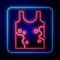 Glowing neon Dirty t-shirt icon isolated on blue background. Vector