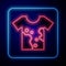 Glowing neon Dirty t-shirt icon isolated on blue background. Vector