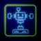 Glowing neon Disassembled robot icon isolated on blue background. Artificial intelligence, machine learning, cloud