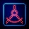 Glowing neon Drawing compass icon isolated on black background. Compasses sign. Drawing and educational tools. Geometric