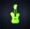 Glowing neon Electric bass guitar icon isolated on brick wall background. Vector