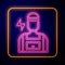 Glowing neon Electrician technician engineer icon isolated on black background. Vector