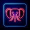Glowing neon Elephant icon isolated on blue background. Vector