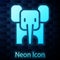 Glowing neon Elephant icon isolated on brick wall background. Vector