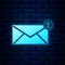 Glowing neon Envelope icon isolated on brick wall background. Received message concept. New, email incoming message, sms