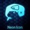 Glowing neon Environment protection concept whale dead icon isolated on brick wall background. Vector Illustration