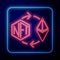 Glowing neon Ethereum exchange NFT icon isolated on black background. Non fungible token. Digital crypto art concept