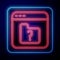Glowing neon File missing icon isolated on blue background. Vector