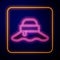 Glowing neon Fisherman hat icon isolated on black background. Vector