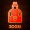 Glowing neon Fisherman icon isolated on brick wall background. Vector