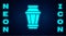 Glowing neon Garden light lamp icon isolated on brick wall background. Solar powered lamp. Lantern. Street lamp. Vector