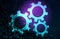 Glowing neon Gears icon isolated on networks. Cogwheel gear settings sign. Cog symbol- Interaction, interconnection. illustration