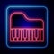 Glowing neon Grand piano icon isolated on black background. Musical instrument. Vector