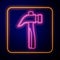 Glowing neon Hammer icon isolated on black background. Tool for repair. Vector