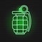 Glowing neon Hand grenade icon isolated on brick wall background. Bomb explosion. Vector