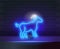 Glowing neon Head of goat or ram icon isolated on blue background. Mountain sheep. Animal symbol. Capricorn zodiac sign neon light