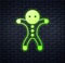 Glowing neon Holiday gingerbread man cookie icon isolated on brick wall background. Cookie in shape of man with icing