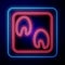Glowing neon Horse paw footprint icon isolated on black background. Vector