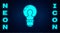 Glowing neon Human head with lamp bulb icon isolated on brick wall background. Vector