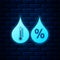 Glowing neon Humidity icon isolated on brick wall background. Weather and meteorology, thermometer symbol. Vector