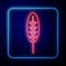 Glowing neon Indian feather icon isolated on blue background. Native american ethnic symbol feather. Vector