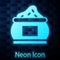 Glowing neon Indian spice icon isolated on brick wall background. Vector