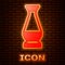Glowing neon Indian vase icon isolated on brick wall background. Vector