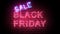 Glowing neon inscription Black Friday Sale with brick wall.