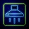Glowing neon Kitchen extractor fan icon isolated on blue background. Cooker hood. Kitchen exhaust. Household appliance