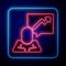 Glowing neon Leader of a team of executives icon isolated on blue background. Vector