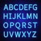 Glowing neon lights vector signs, typeset, letters, font, alphabet