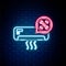 Glowing neon line Air conditioner with screwdriver and wrench icon isolated on brick wall background. Adjusting, service