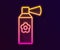 Glowing neon line Air freshener spray bottle icon isolated on black background. Air freshener aerosol bottle. Vector