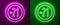 Glowing neon line Alcohol 21 plus icon isolated on purple and green background. Prohibiting alcohol beverages. Vector