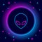 Glowing neon line Alien icon isolated on black background. Extraterrestrial alien face or head symbol. Colorful outline