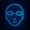 Glowing neon line Alien icon isolated on brick wall background. Extraterrestrial alien face or head symbol. Vector