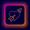 Glowing neon line Amour symbol with heart and arrow icon isolated on black background. Love sign. Happy Valentines day